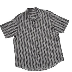 Tasso Elba Men's Plaid Button-Up Shirt Size L Black Gray Red Short Sleeve Casual